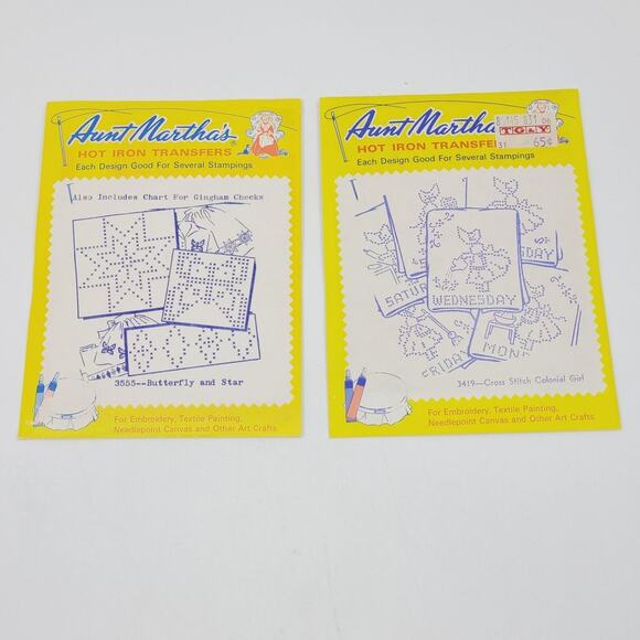 VTG Aunt Martha's Cross Stitch Iron Transfer Patterns Lot of 4 w/ Extra Transfrs - Picture 2 of 5